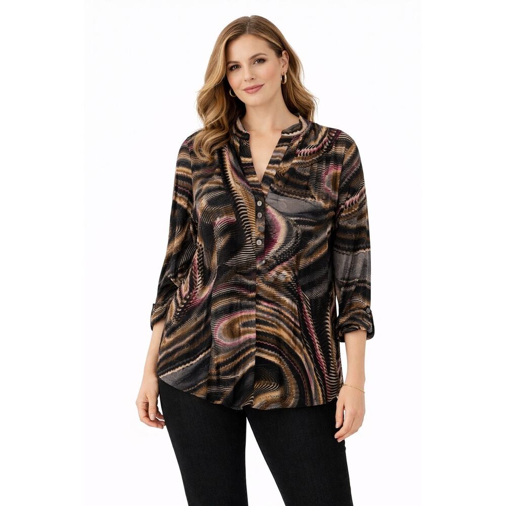 Cocomo Multicolor Liquid Knit Slinky Blouse Y2K Artsy Office Womens Size‎ Small